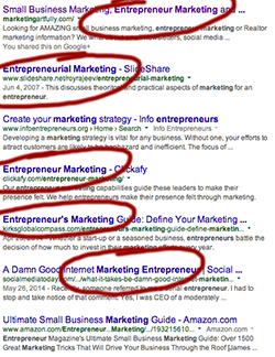 Google search results for entrepreneur marketing
