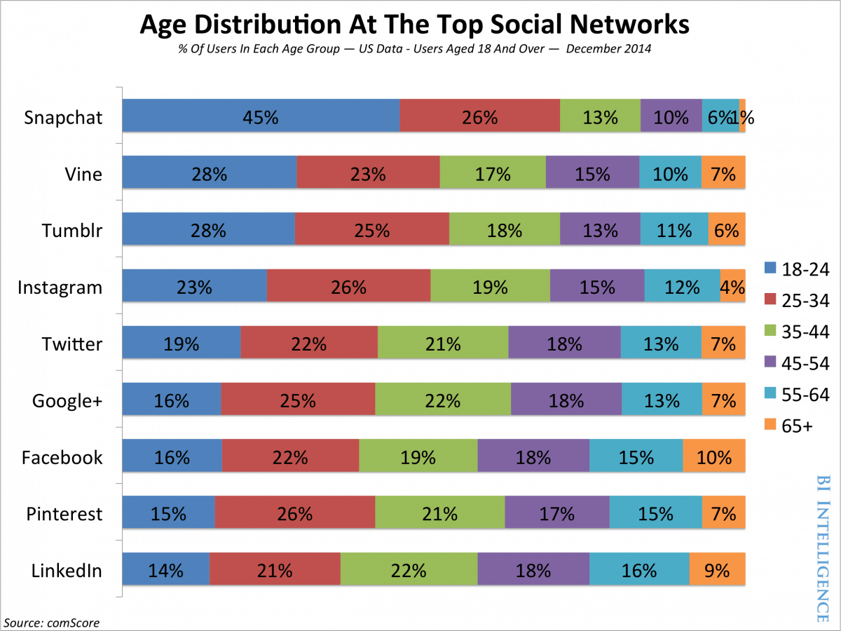 Age Distribution At The Top Social Neworks