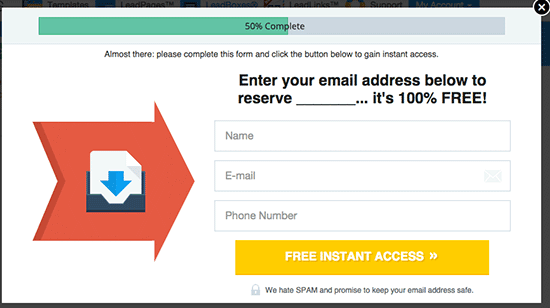 Normal Lead Pages Popup Box