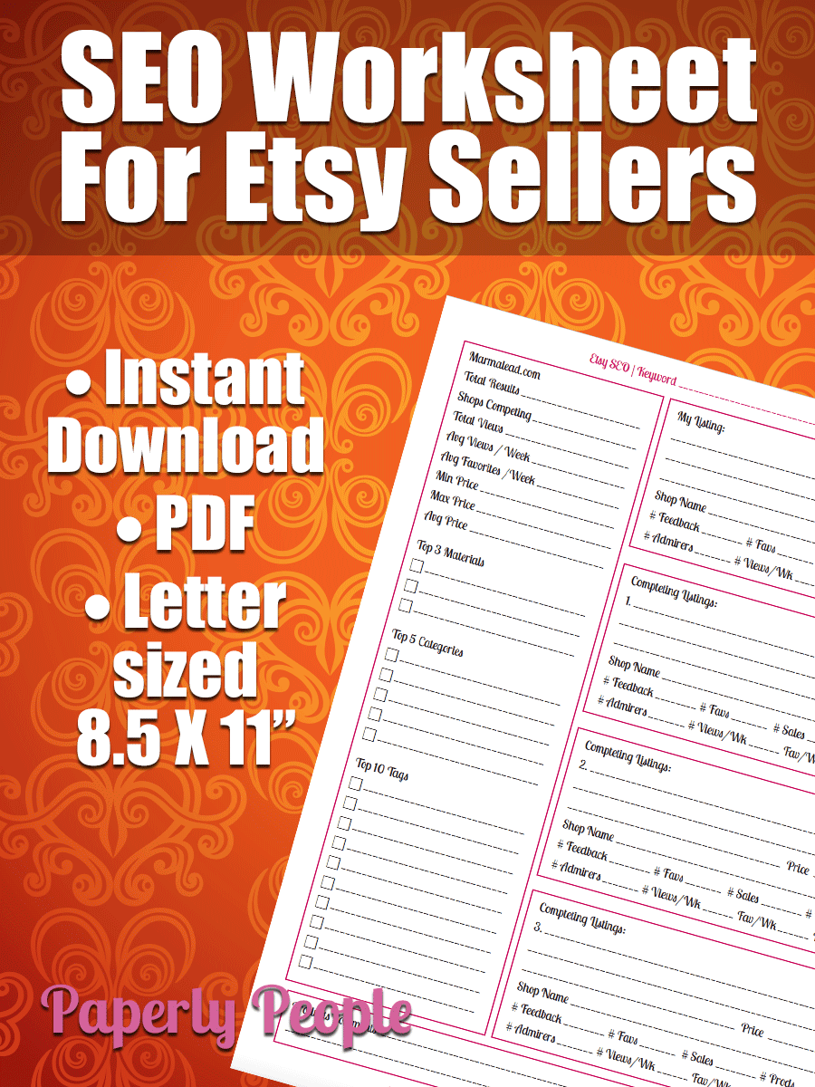 Esty SEO Worksheet - For Etsy Sellers