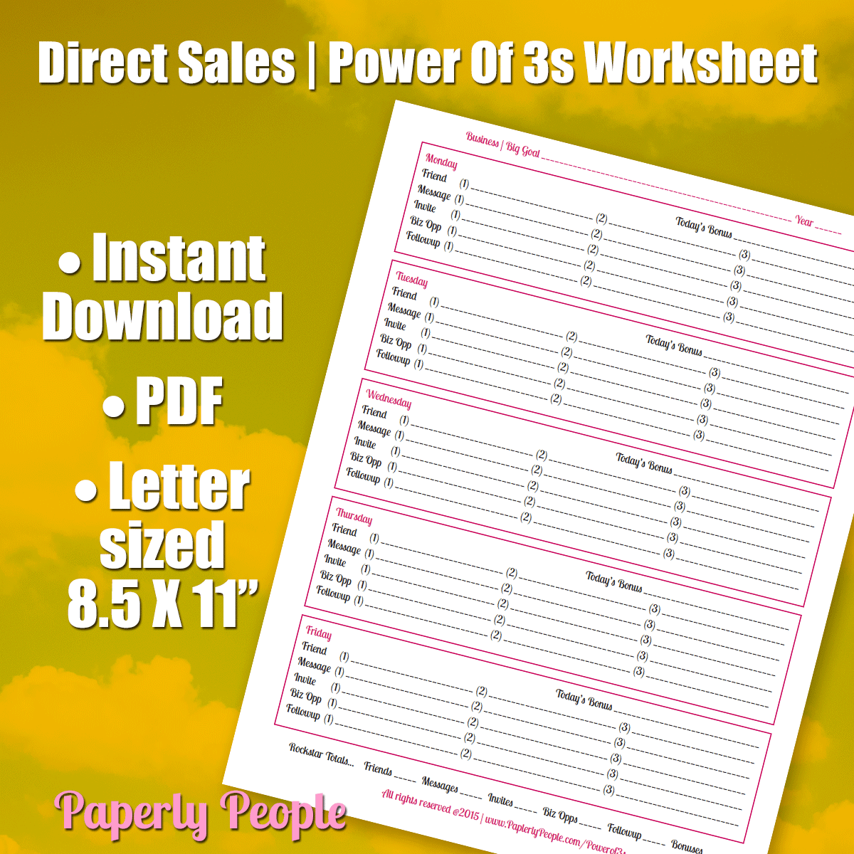 Direct Sales Power of 3s Worksheet