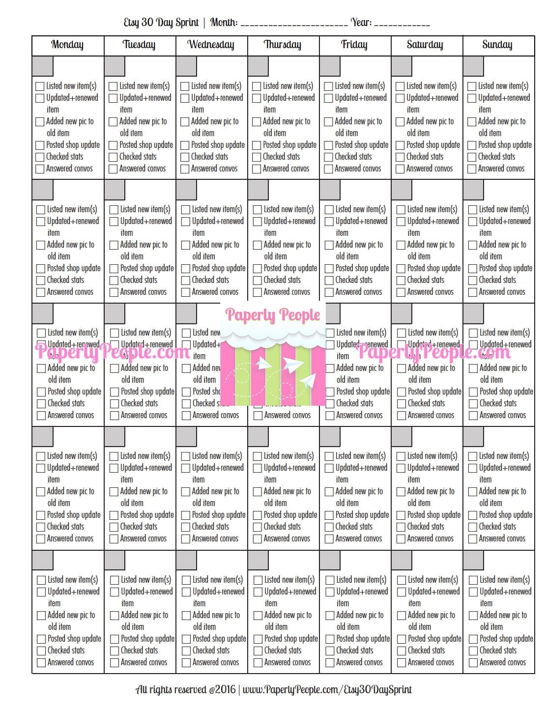 Etsy 30 Day Sprint Worksheet