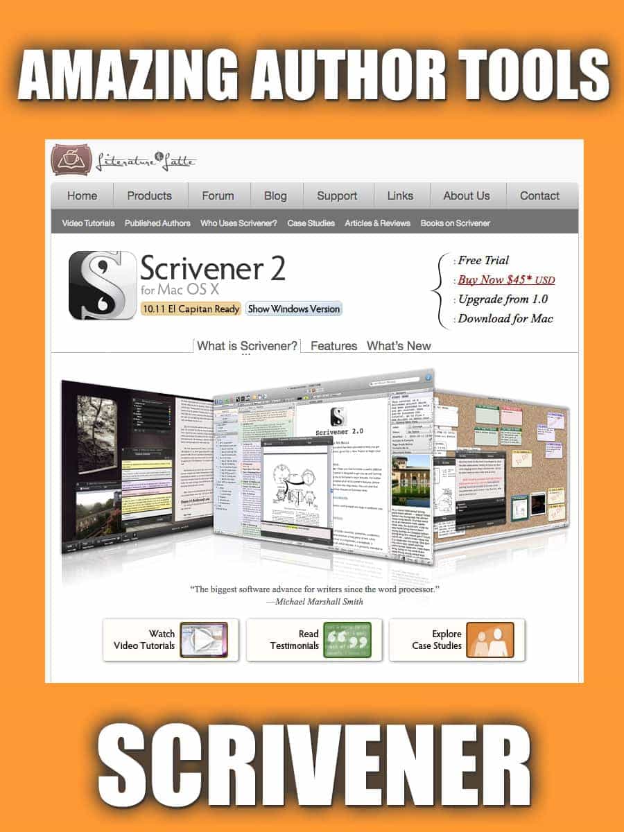 Amazing Author Tools - Scrivener ... Scrivener puts everything you need for structuring, writing and editing long documents at your fingertips. On the left of the window, the "binder" allows you to navigate between the different parts of your manuscript, your notes, and research materials, with ease. Break your text into pieces as small or large as you want - so you can forget wrestling with one long document.