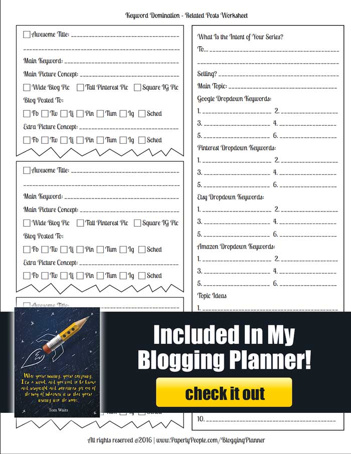 Related Posts - Keyword Domination Worksheet... Part of my AMAZING Blogging Planner!