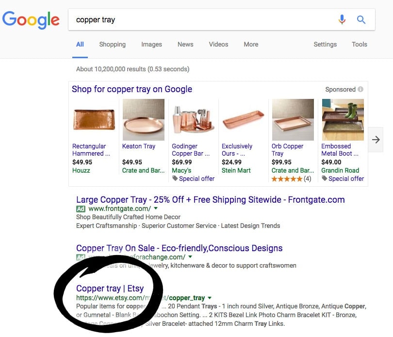 Copper Tray Search On Google - Etsy SEO