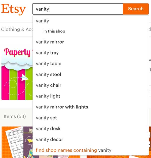 Vanity Keyword Search - Vintage Etsy