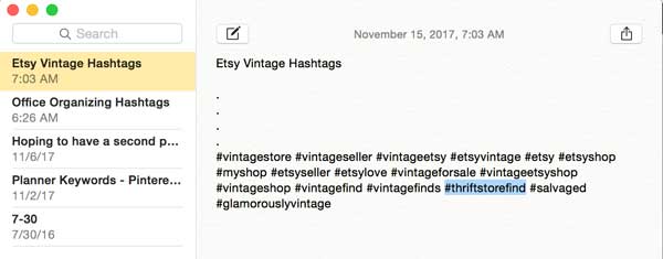 Vintage Hashtags In Notes