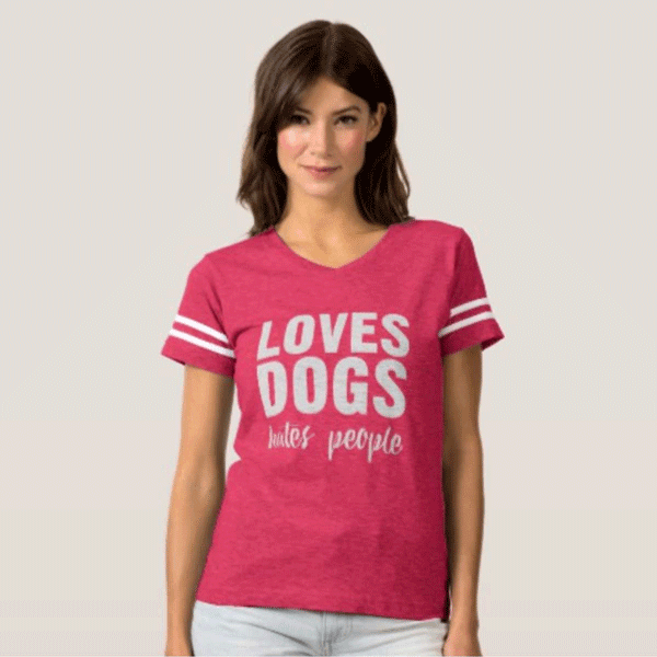 Loves Dogs, Hates People - Introvert Tees This is the perfect gift for the dog loving introvert in your life! You know this gal, when she is at a party you are sure to find her hanging out in the corner, on the floor petting the family's pet rather than mixing or mingling. Get your introverted friend a gift she will actually like (or get one for yourself and let your introvert flag fly!)