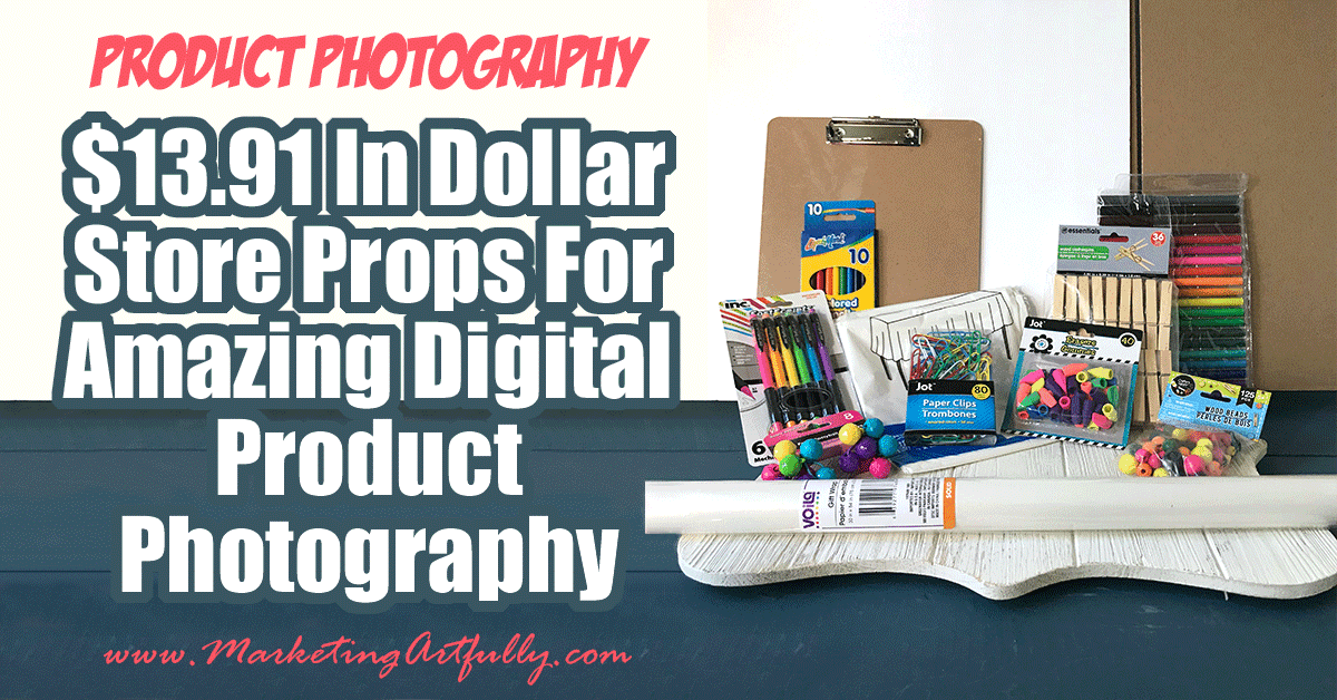 How I Used $13.91 Props From The Dollar Store To Take Creative Digital Product Photography... As a digital product creator it can sometimes be hard to find cute ways to style my products for selling on Etsy, Shopify or even on my own site. I am going to show you how to use $13.91 worth of products from the dollar store to make creative, fun and colorful digital product pictures!