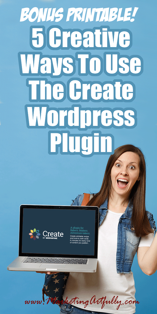 5 Creative Ways To Use The Create WordPress Plugin In Your Marketing (Includes Bonus Printable!) This FREE WordPress plugin can help with so many different marketing challenges including offering a super easy content upgrade, selling your products, promoting affiliate offers and helping your readers! Includes tips and ideas for any blogger who writes "how to" posts!
