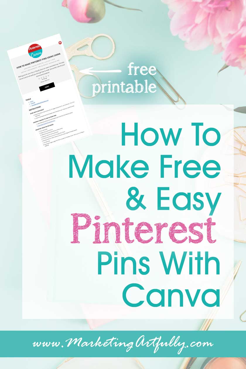 Canva Tutorial To Make Free and Easy Pinterest Pins For Shopify and Etsy (Includes Printable Checklist)... How to make cool Pinterest pins that get shared for free using the photo tool Canva, your product pictures and a little creativity. This Canva tutorial includes my best tips and ideas for making easy Pinnable images that actually help sell more on your Ecommerce shop. Includes a free printable checklist!