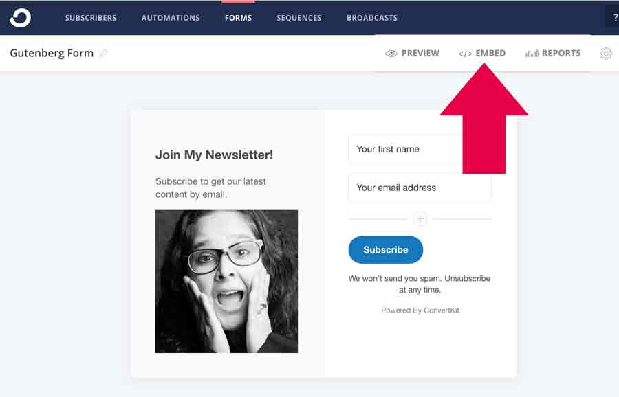 Embed code for convertkit