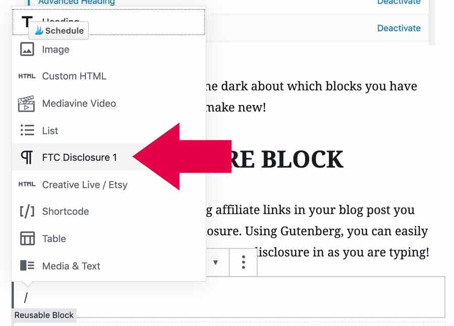 How to insert a reusable FTC Disclosure block