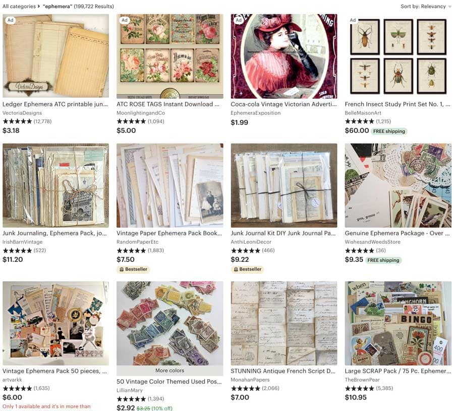 etsy search for ephemera
