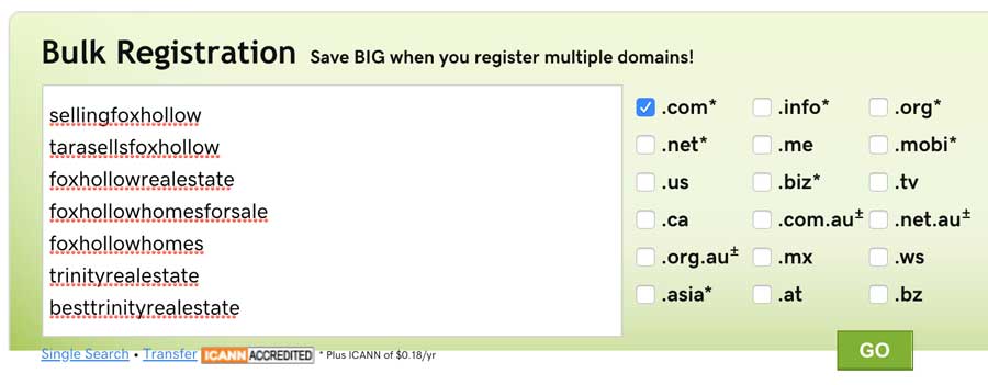 Godaddy bulk url searcher