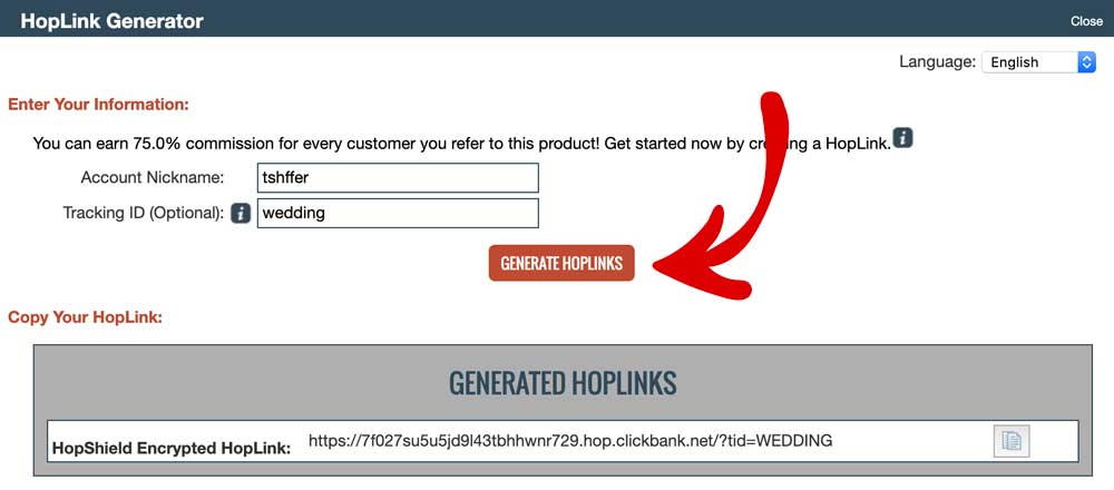 Generate Hoplinks In Clickbank