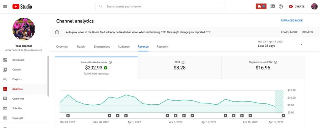 Showing My Artist Income From Youtube