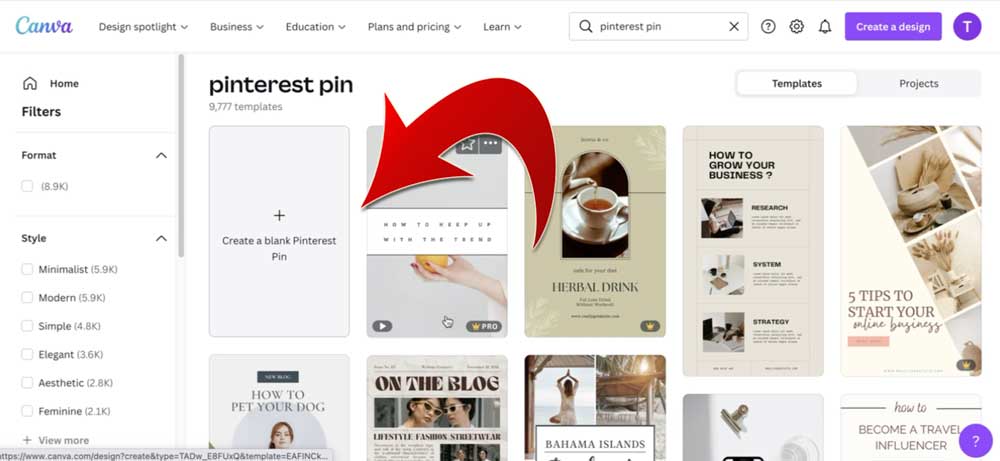 Go to Canva.com and search for Pinterest Pin, select a "blank Pinterest pin"