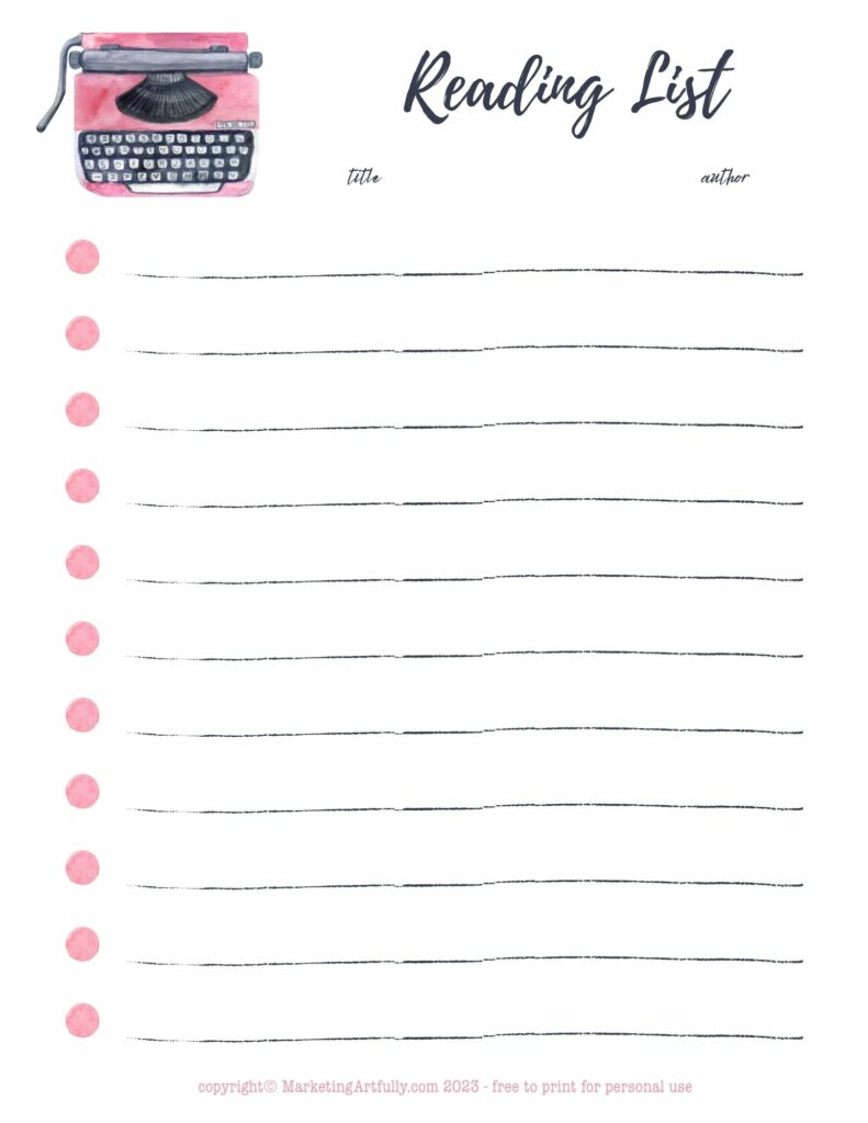 Free Printable Pretty In Pink Simple Reading List