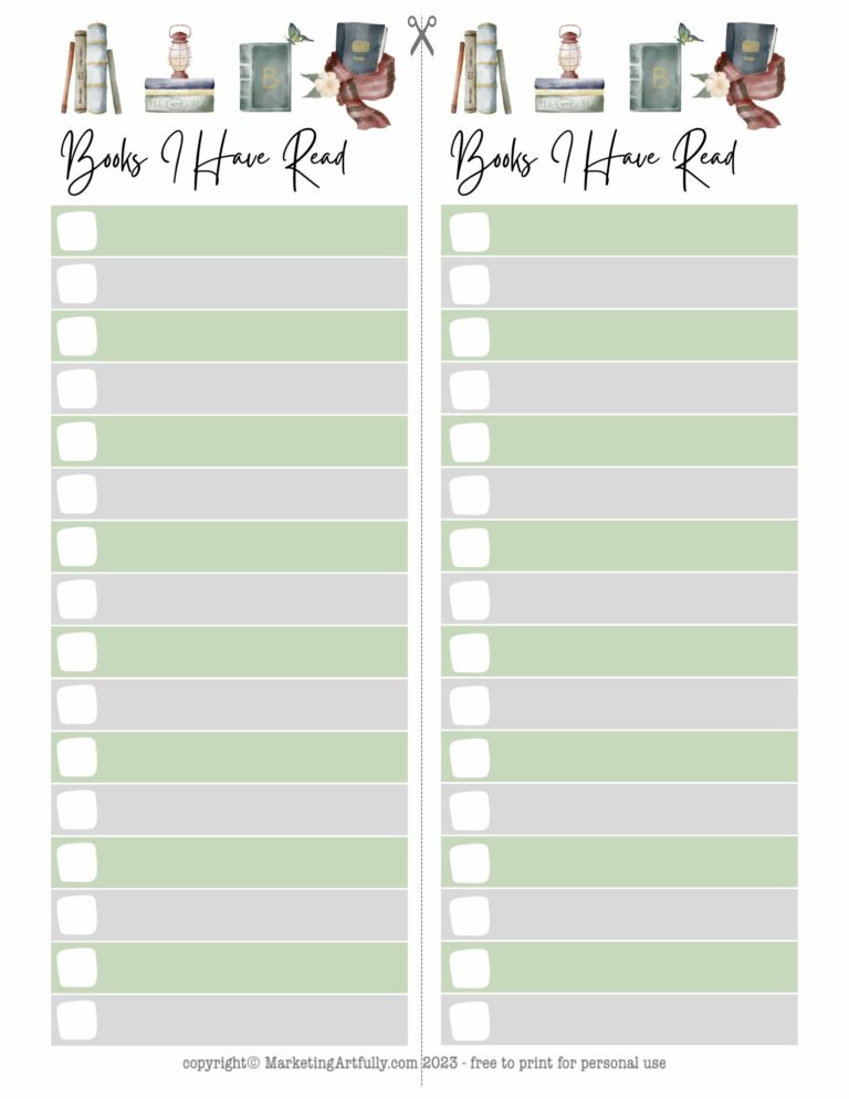 7 Free “Books I Have Read” Printable Digital Download – Marketing Artfully