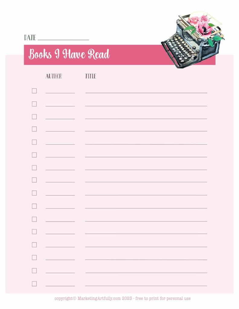 Free Letter Sized Reading List Printable Download