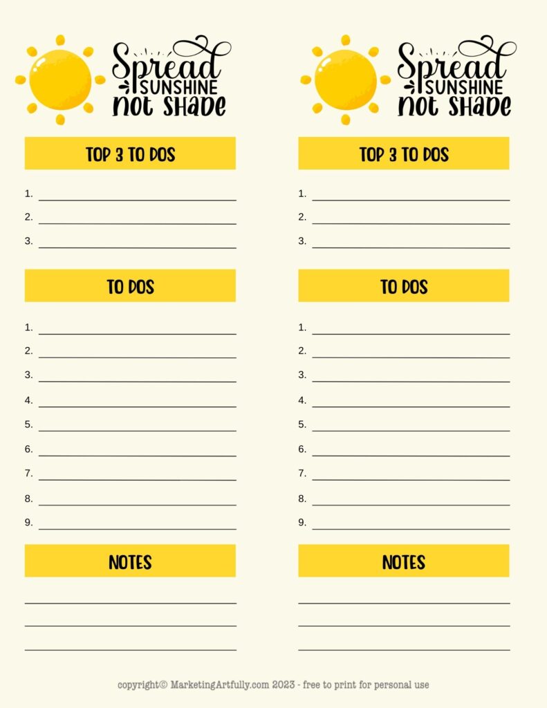 Spread Sunshine Not Shade - Pretty Yellow To Do List