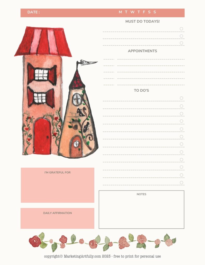 Watercolor Vintage Houses - Realtor Planner Page Printable