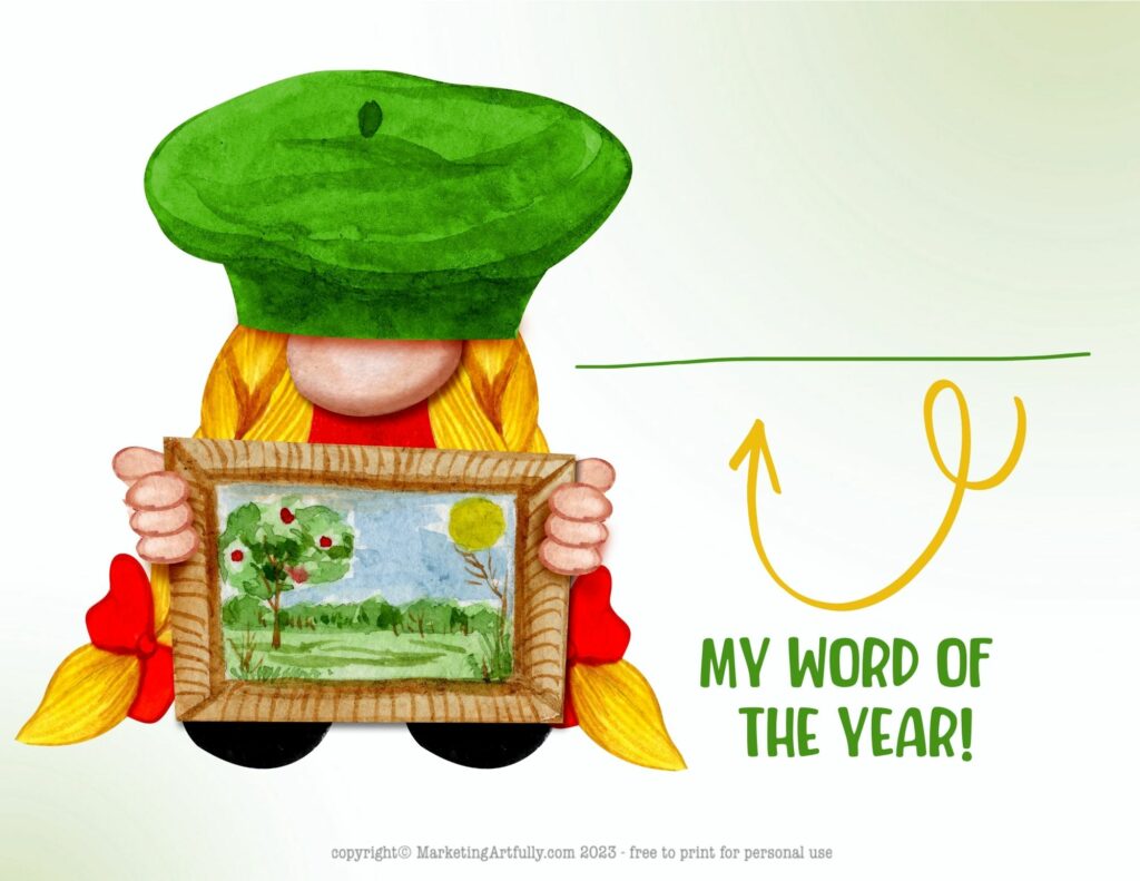 Lady Gnome Word of the Year Printable Worksheet