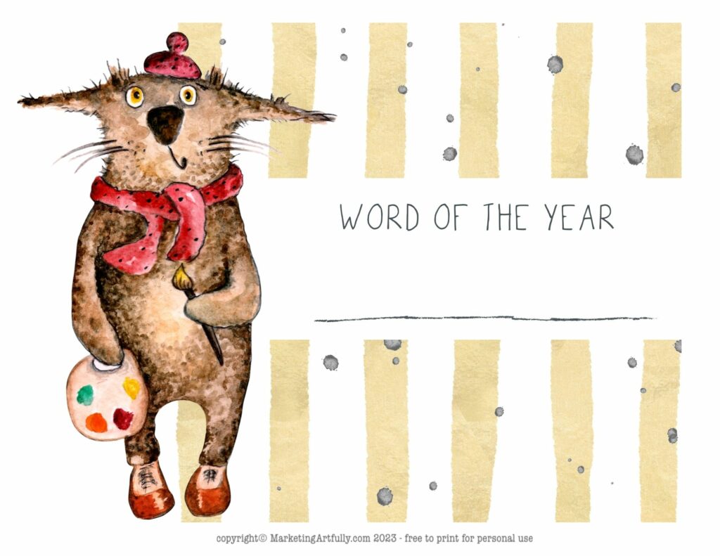 Artistic Cool Cat Word of the Year Printable