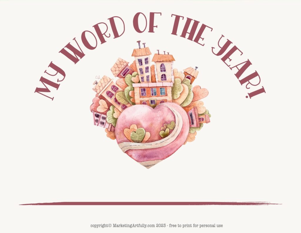 Charming Pink Heart and Houses Word of the Year Worksheet for Realtors