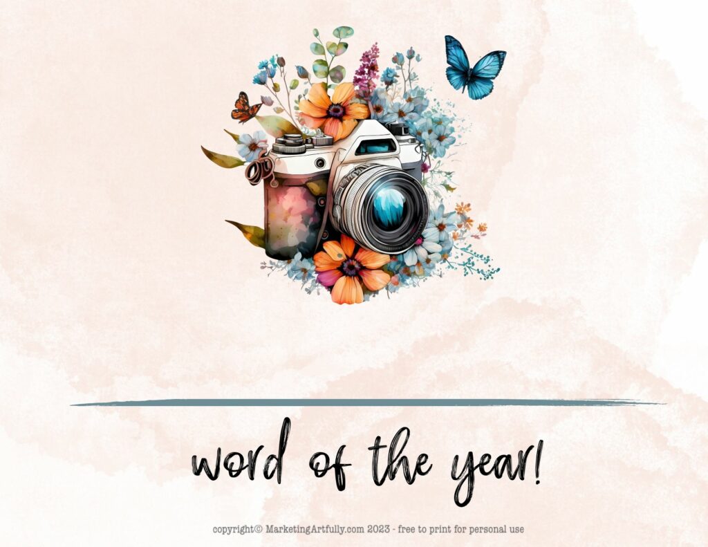 Camera, Flowers and Butterfly Word of the Year Printable