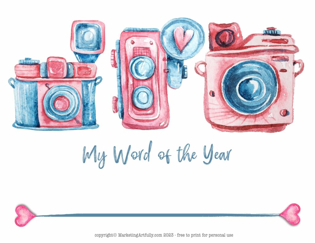 Pink and Blue Vintage Cameras - Word of the Year Worksheet