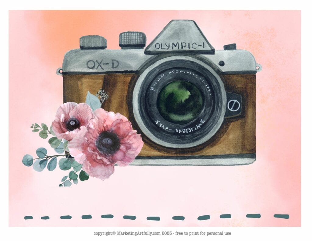 Vintage Camera With Flowers - WOTY Printable Worksheet