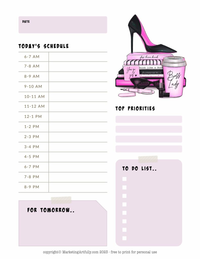 Boss Lady Free Daily Planner Page