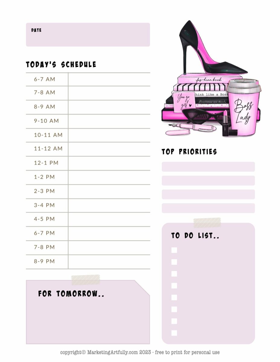 Boss Lady Free Printable Motivational Planner – Marketing Artfully