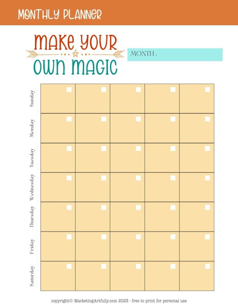 Free Monthly Motivational Planner Printables – Marketing Artfully