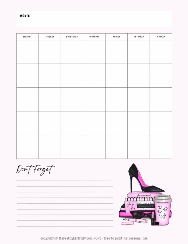 Boss Lady Free Printable Motivational Planner – Marketing Artfully