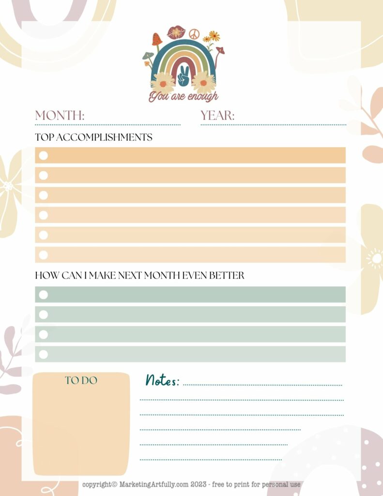 You Are Enough Monthly Planner Page - Free Printable