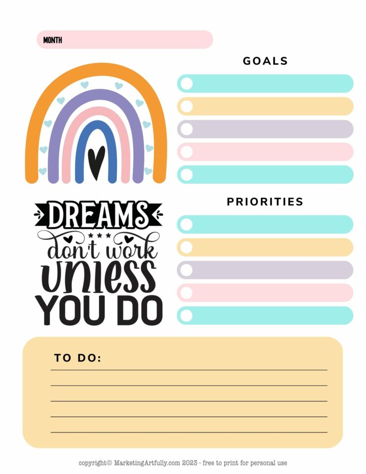 Free Monthly Motivational Planner Printables – Marketing Artfully