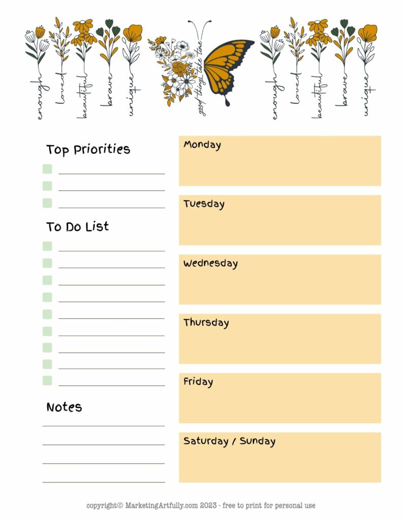 Good Things Take Time Weekly Planner Page