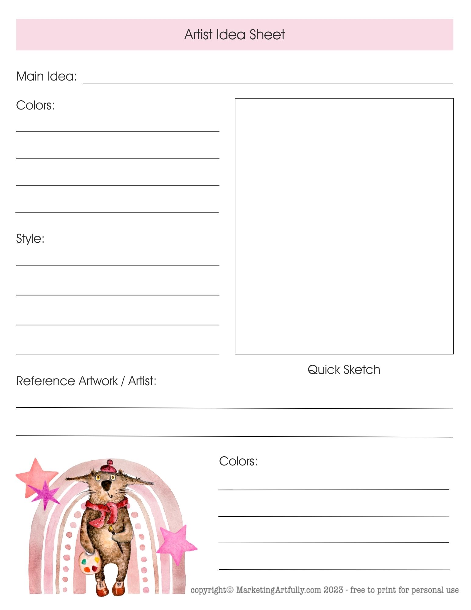 Free Artist Worksheets! To Dos, Ideas and Find Your Style – Marketing ...
