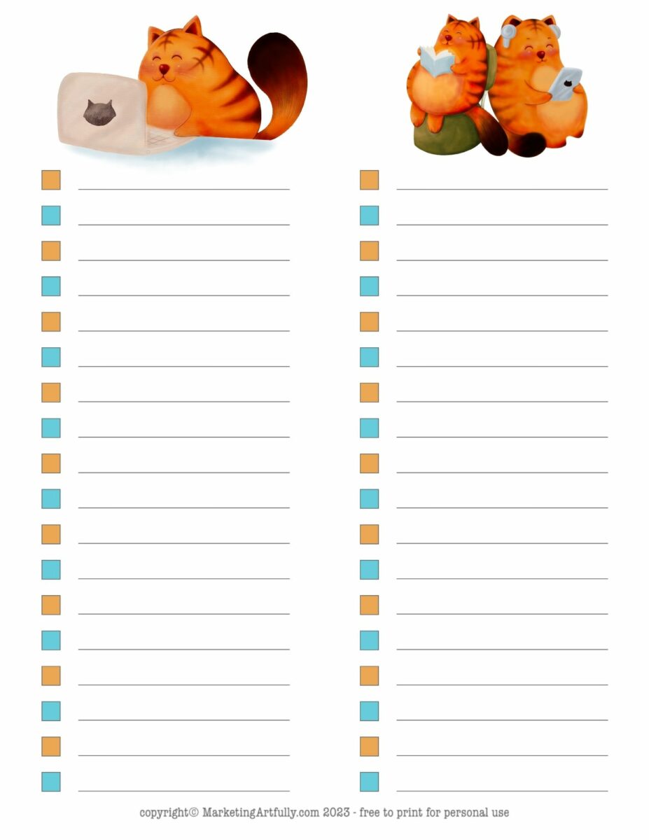 A Year of Cats! Free Printable To Do Lists