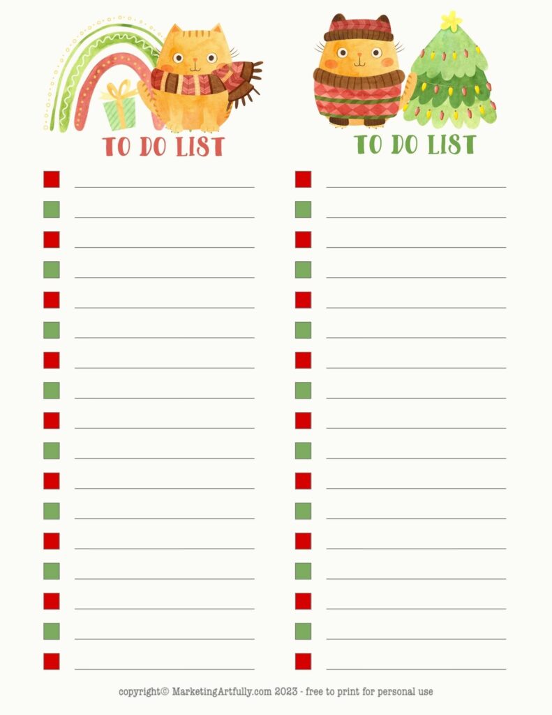 December Cats To Do List - Free Printable To Do List