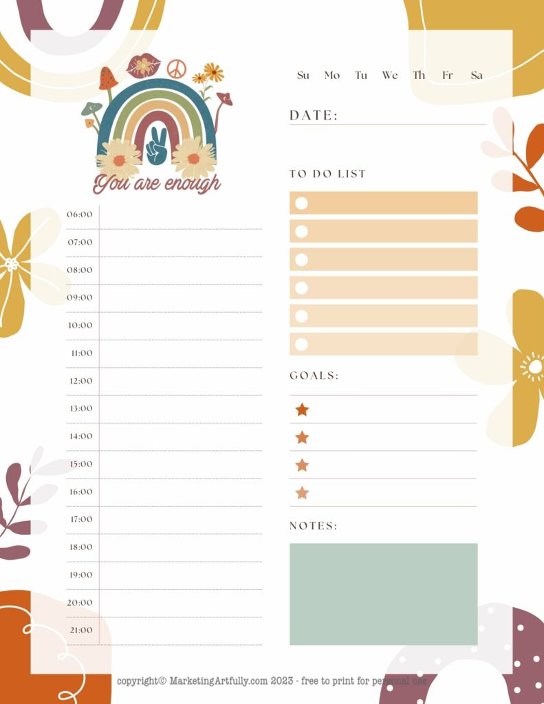 You Are Enough Daily Planner Page - Free Planner Printables