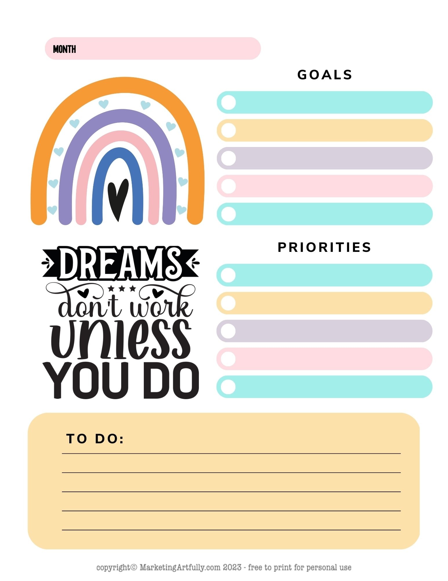 Dreams Don't Work Unless You Do Free Printable Planner