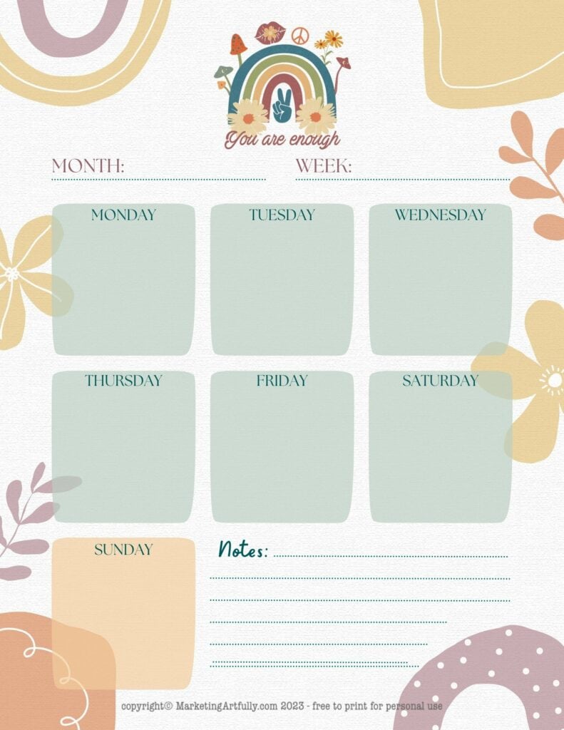 You Are Enough Weekly Planner Page - Printable Planner Pages
