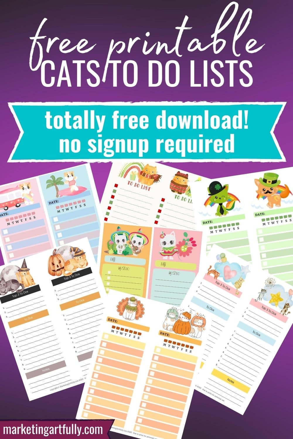 A Year of Cats! Free Printable To Do Lists