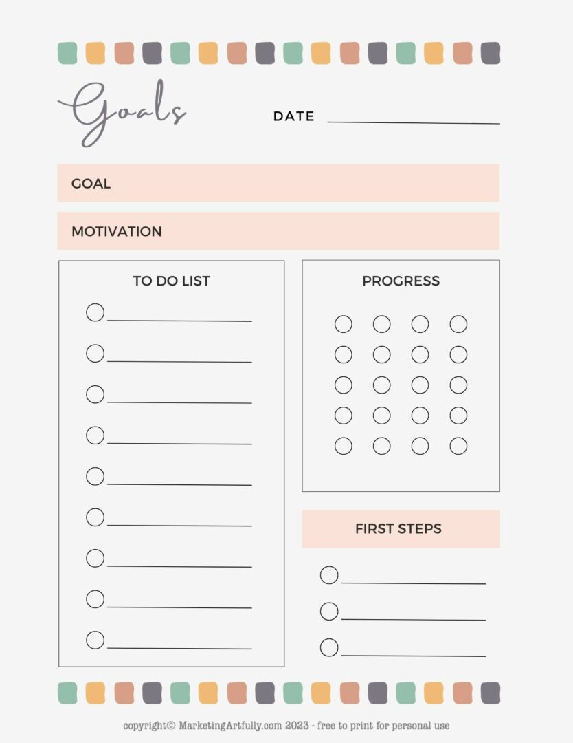 7 Free Printable Goal Setting Worksheets! – Marketing Artfully