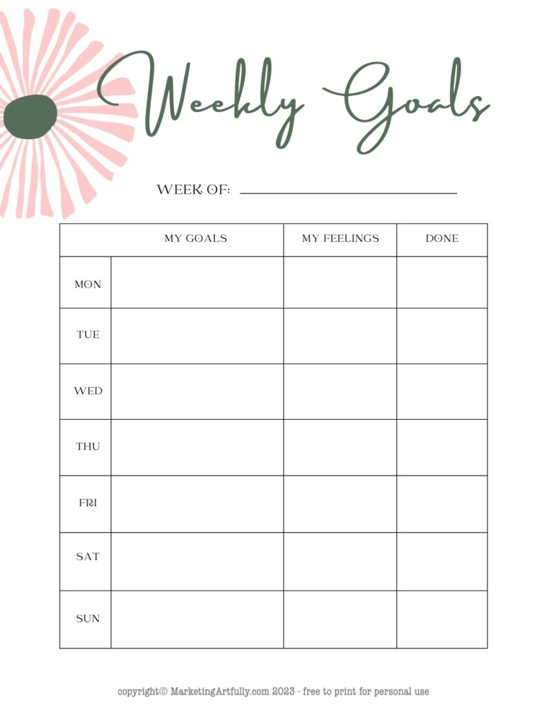 Pretty In Pink Weekly Goals - Free Printable Weekly Goal Sheet