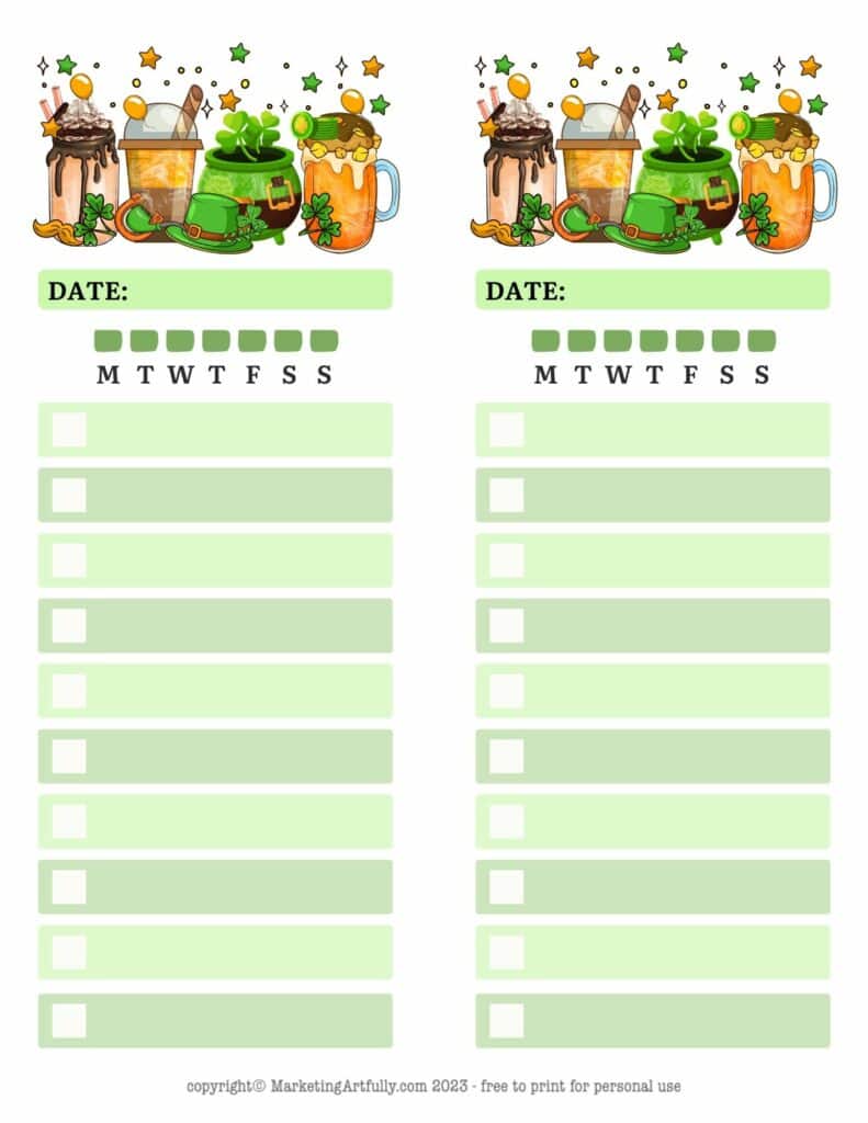 March St Patricks Day Coffee To List - Free Printable